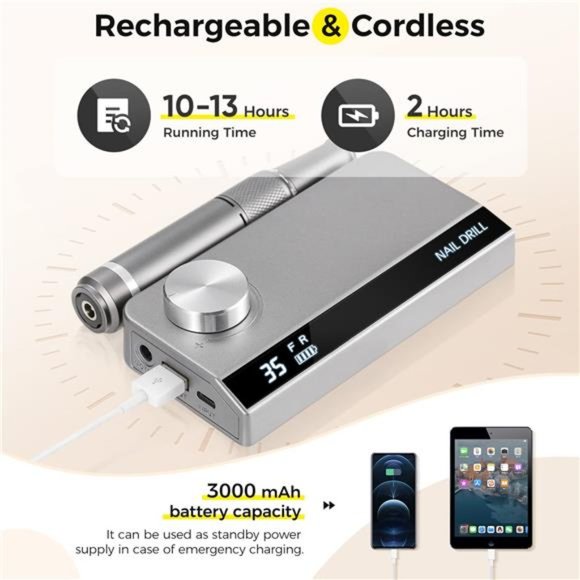 Portable Rechargeable Electric Nail Drill Machine, Gray - Picture 3 of 6